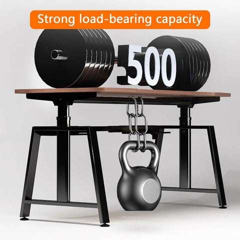 Manual Height Adjustable Standing Desk With Keyboard Tray displaying strong load-bearing capacity with weights.