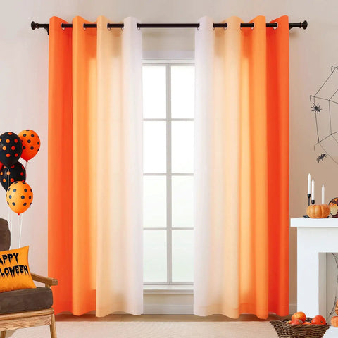 Orange And White Ombre Light Filtering Privacy Curtains Set Of 2 Panels 55 Inch Wide 84 Inch Long Grommet Top Non See Through Drapes
