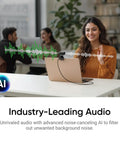 Next Level PTZ 4K Webcam For PC And Mac with advanced noise-canceling mic and AI audio technology used in a modern office.