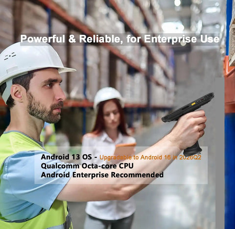 Warehouse worker using Pistol Grip Android Barcode Scanner For Warehouse Use Rugged Workhorse All Day Battery 4420mAh And 5200mAh