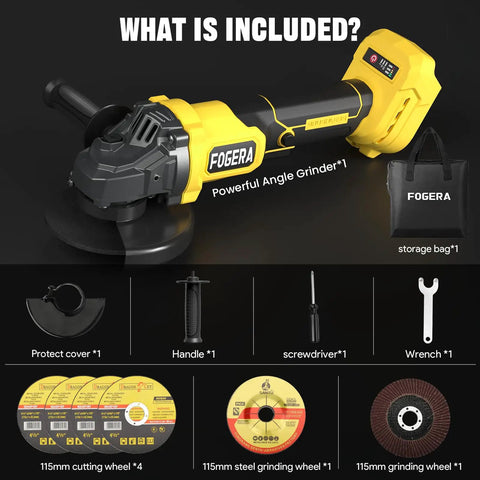 Heavy Duty Cordless Angle Grinder Four And Half Inch Smashes Through Steel With Brushless Motor and included accessories.