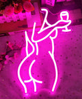 Lady Back Neon Sign Dimmable LED Neon Light Sexy Lady Decor For Bedroom Bar Party Ideal For Man Cave Home Decor Gift Bright Colorful Neon Wall Art Glow, pink silhouette of lady with wine glass, 400x290mm
