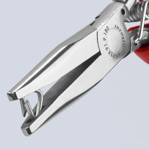 Close-up of Pro Grade 7 Inch Hog Ring Upholstery Pliers for Automotive Seats and Trim Heavy Duty Tool with easy clip insertion.