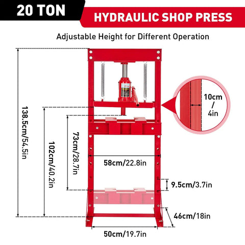 Beefy Heavy Duty Hydraulic Shop Press For Bending Straightening And Stamping Adjustable Floor Model With Stamping Plates
