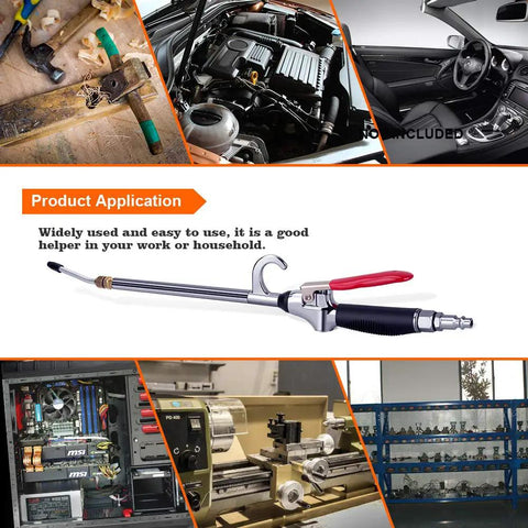High Volume Air Blow Gun With Extendable Nozzle Up To 26 Inches, all metal construction blower tool with anti-slip grip displayed.