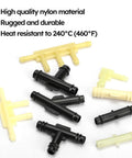 Automotive vacuum tubing connector kit (front view), 159-piece; yellow/black plastic tees and elbows, 1/8–3/8 in