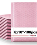 Light Pink Bubble Mailers 6x10 Inches, 100 Pack Self Seal Padded Envelopes stacked, front view showing textured surface