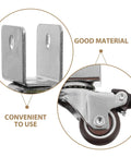 Close-up of U-shaped bracket and swivel caster wheel from the Set Of Four Heavy Duty One Inch Swivel Caster Wheels With U Shaped Brackets Silent Rolling Replacement Hardware That Rolls Buttery Smooth For Drawers And Cabinets.
