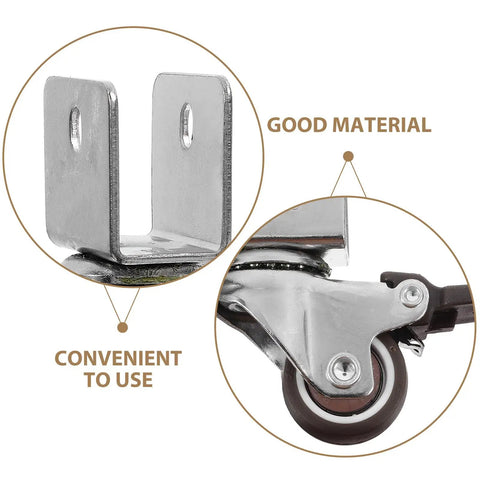 Close-up of U-shaped bracket and swivel caster wheel from the Set Of Four Heavy Duty One Inch Swivel Caster Wheels With U Shaped Brackets Silent Rolling Replacement Hardware That Rolls Buttery Smooth For Drawers And Cabinets.