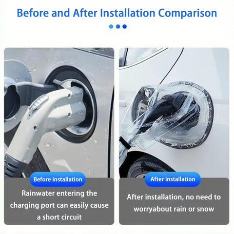 Before and after image of Slick Magnetic EV Charger Cover For Jeep Wrangler 4xe showcasing water protection over charging port.