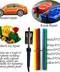 DIY Plastic Welder Repair Kit With 80W Iron, 90 Rods, Metal Mesh, suitable for bumper, kayak, and children's toy repair.