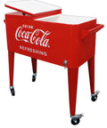 Coca Cola 80 Quart Rolling Cooler With Insulated Liner Holds Over 100 Cans With Ice Four Casters Two Locking Built In Bottle Opener And Cap Catcher Retro Metal Outdoor Patio Party Cooler