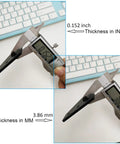 Digital caliper measuring thickness of 8 Sets 2020 Aluminum T Slot Corner Brackets For 20 By 20 20mm Extrusion, showing 0.152 inch and 3.86 mm