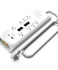 Heavy Duty Surge Protector With 4050 Joules Rating, 8 Outlets, USB A And USB C Quick Charge, 2 Coax Ports, 5 Ethernet Ports, White