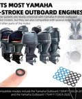 20 Pack Black Lower Gear Case Oil Drain Gaskets For Yamaha 90430-08020-00 And 90430-08003-00, displayed with outboard motors
