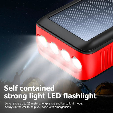 Close-up of 63200mAh Solar Power Bank With Dual Outputs And Inputs Hand Crank Emergency Charger Built In 4 LED Flashlight
