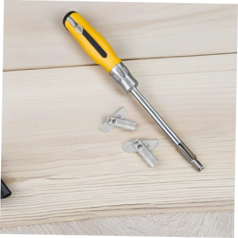 Rugged As Nails Scaffolding Locking Pins Made From Heavy Duty Steel Q235 Set Of Twenty Detachable Coupling Fasteners with screwdriver on wood.