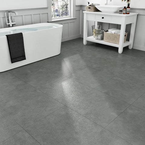 Marble Grey Peel And Stick Vinyl Floor Tiles 12x12 Inch Pack Of 20 Self Adhesive Waterproof Flooring in bathroom setting