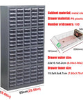 Solid Build Cold Rolled Steel Parts Cabinet With One Hundred Easy Pull Clear Plastic Drawers For Nuts Bolts Screws Hardware And Home Garage Workshop Organization Solutions, 120.7cm high and 65cm wide.