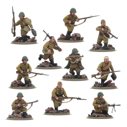 Soviet Army Infantry Platoon 28mm scale plastic miniatures for Bolt Action World War II battle games with Mosin Nagant rifles