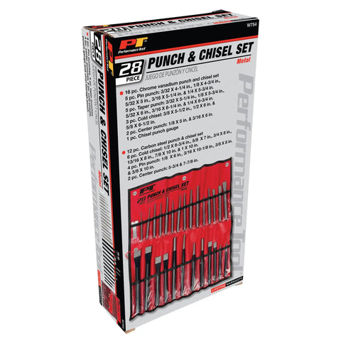 Packaging of 28 Piece Punch And Chisel Set With Roll Up Pouch In Chrome Vanadium And High Carbon Steel For Durable Metalworking