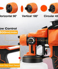 Close-up of Powerful 800W HVLP Electric Paint Sprayer with nozzle angles and flow control for DIY home projects.
