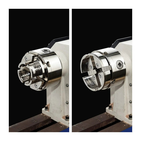 4 Inch Nickel Plated Wood Lathe Chuck Set For One And One Quarter Inch 8 TPI Threads Includes Round And Large Round Jaws CNC Machined Parts