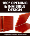 180 degree concealed small hinges installed on a wooden box, showcasing 8 Pcs 8mm Solid Brass Hidden Barrel Hinges with matching drill bit and screws.