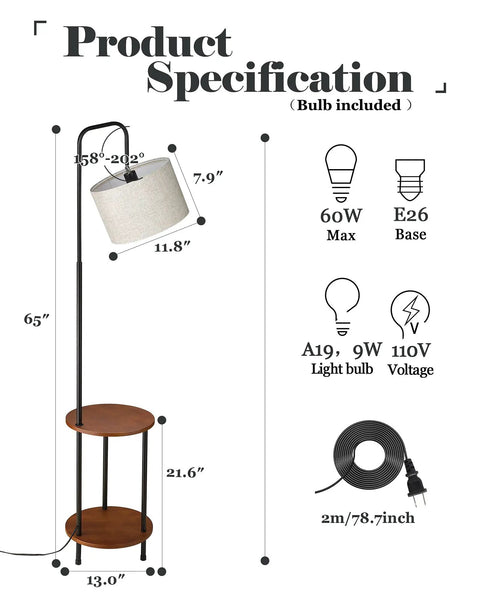 Modern Floor Lamp in Brown Finish with Antique Style, Sturdy Steel Stand, Soft Warm Glow, Dimmable Option, Easy Install, Perfect Cozy Vibe for Living Room, Bedroom, or Hallway