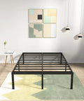 Heavy Duty 18 Inch Full XL Metal Bed Frame Zero Flex Rock Solid Steel Platform Base in matte black, shown with underfloor storage space.