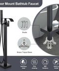 Matte Black Free Standing Tub Faucet With Hand Shower Floor Mounted Brass Tub Filler For Modern Bathrooms, installation parts shown