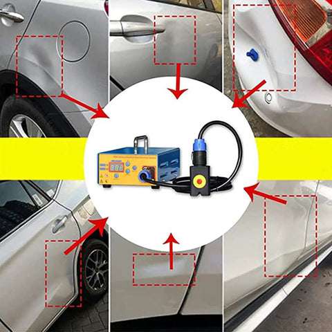 Pro Grade Paintless Dent Repair Kit For Auto Body Cars Dent Puller With Induction Heater Hot Box 1380W 110V demonstrating use on car dents