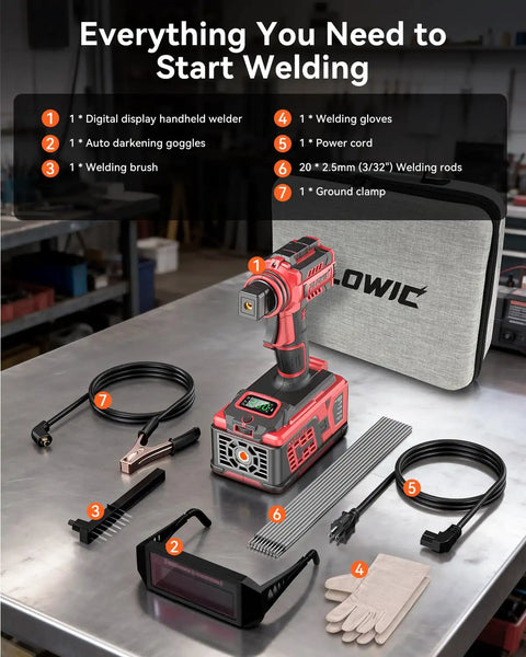 Badass Lightweight 110V Handheld Arc Welder Delivers Knockout 200A IGBT Power With An Easy LCD Screen And Three Killer Modes For Smooth Stick Welding On Steel And Iron Diy Jobs Today, complete kit with gloves, welding rods, and tools.