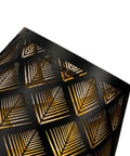 Close-up of a geometric black and gold lampshade design