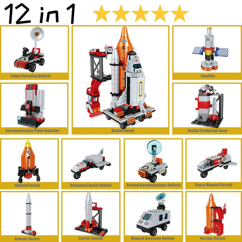 Space Rocket STEM Building Kit for Kids Ages 7 to 14 566 Plus Pieces to Build Your Own Rocket Ship Awesome Kid Friendly Hands On Educational Science Toy for Boys and Girls Perfect Christmas or Birthday Gift, 12-in-1 builds