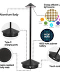 Cordless Table Lamp With 6000mAh Battery, Portable LED Desk Light shown with aluminum body and touch switch, modern triangle design