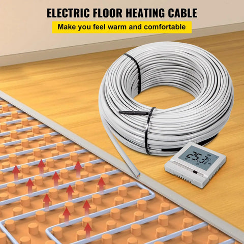 Underfloor Heating Cable Kit For Tile Floors 1630W 240V With Temperature Control Panel 425.8 Ft Long Covers 128.8 Sq Ft