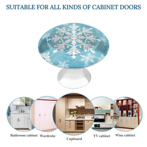 Heavy Duty Stainless Steel Round Cabinet Knobs And Slick Snowflake Drawer Pulls Built Tight For Daily Grind Kitchen And Closet Tasks Durable One Point One Inch Hardware Set Includes Two Pieces, blue snowflake design.