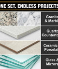 Diamond Hole Saw Set For Tile Glass Porcelain Granite 5 Piece Kit material types: granite, quartz, ceramic, glass, mirrors