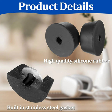 Heavy Duty Rubber Feet Isolation Pads With Stainless Steel Screws Crank Your Tunes Without That Pesky Rumble showing black rubber pads.