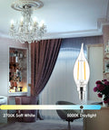 18 Pack Dimmable Candelabra LED Bulbs 40W Equivalent E12 Base CA10 Flame Tip Daylight 5000K 300 Lumens in a chandelier