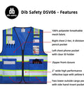 High Visibility Reflective Safety Vest With Reinforced Pockets And Heavy Duty Construction For Men And Women, blue mesh, zipper front, multiple pockets.