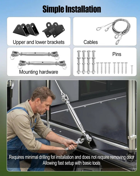 Conversion Cable Kit For Toy Hauler Patio Door With 109 Inch Stainless Steel Support System And Ramp To Deck Upgrade Hardware Set For RV Garage Entry Beefed Up Heavy Duty Construction For Smooth Setup And Lasting Outdoor Space