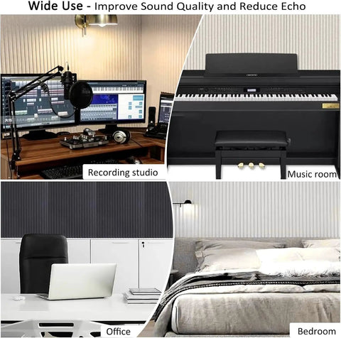 High Density Acoustic Foam Wall Panels 48 By 24 Inches Sound Dampening Tiles For Home Studio And Office in a modern recording studio.