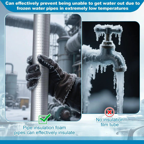 Image of insulated and non-insulated pipes showing freeze protection using Six Pack Three Quarter Inch Pipe Insulation Foam Tubes