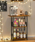 Compact Three Tier Floor Standing Coffee Bar Shelf For Cozy Corner Space Saving Farmhouse Style Coffee Station in use
