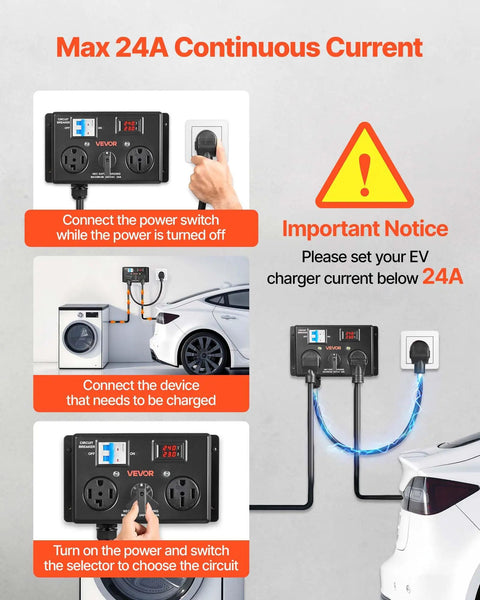 Handy Manual Ev Charger Switch That Plugs Right Into Nema 14 30 Or 14 50 Dryer Outlets For Level 2 Electric Vehicle Charging Up To 24 Amps At 240 Volts With Built In Circuit Breaker That Works Like A Charm showing wiring setup.