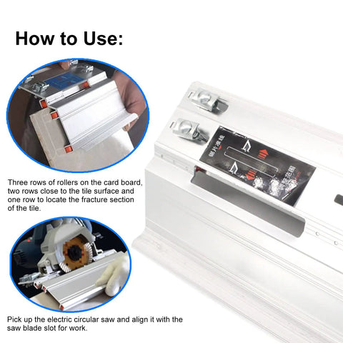Tough As Nails 45 Degree Tile Chamfering Tool and Metal Corner Cutting Machine for Ceramic Stone Jobs, showing use with electric saw.