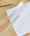 6 Inch Stainless Steel Ruler Set Of 4 With Safe Non Sharp Edge For Students And DIY Projects Durable Rustproof Metal Measuring Tool on desk