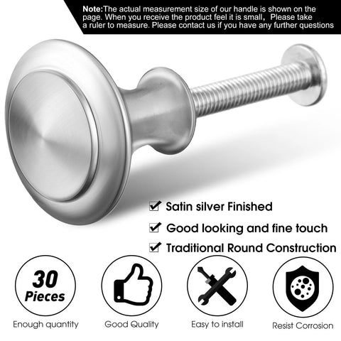 Round Ringed Cabinet Pulls 1.2 Inch Diameter Silver Finish 30 Pieces With Screws For Cabinets Drawers Doors And Dresser